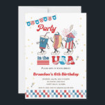 Party i USA Kid Boy Birthday American Middag Inbjudningar<br><div class="desc">Cute-födelsedagsinbjudan i stil. Tema: 4 juli Independence day födelsedag. Tillfälle: födelsedag. Stil: Cute,  Cheerful,  Roligt. Färg: Röd,  blå,  vit,  Guld. Grafik: USA flagga,  stjärnor.</div>