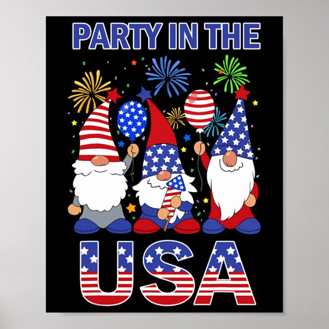 Party i USA Patriotic Gnome Flagga 4 juli Kid Poster (Framsidan)