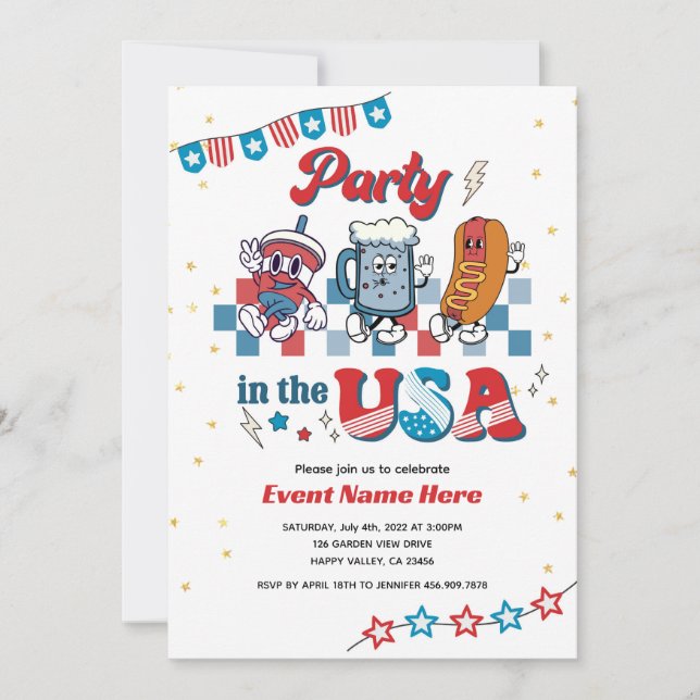 Party i USA Retro Roligt American Middag Birthday Inbjudningar (Framsida)