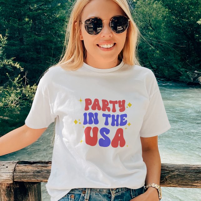 Party I USA Rött vitt blått 4 juli T Shirt (Skapare uppladdad)