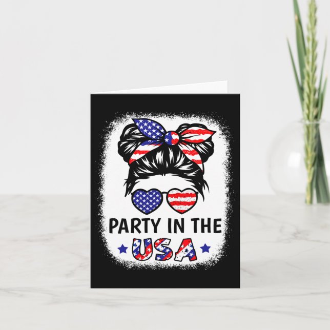 Party i USA Shirt Girl 4:e juli Amerikanska Flagga Kort (Framsida)