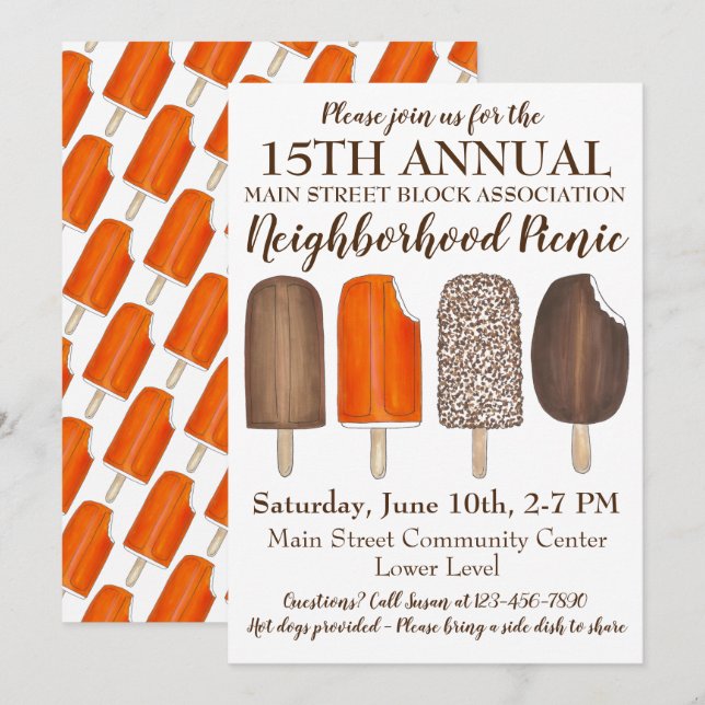 Party Ice Cream Social Birthday Popsicle Picnic Inbjudningar (Fram/baksida)