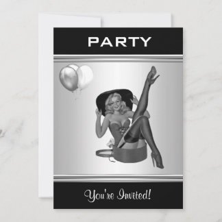 Party Inbjudan Black & White Stil Pin-Up Girl 26