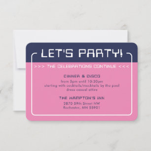 PARTY INFO INSERT modern rosa för spel, marin blåt Inbjudningar