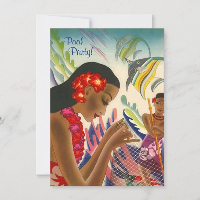 Party INVITATON för bassäng Tiki för tropiska Lei Inbjudningar (Framsida)