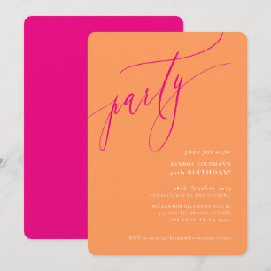PARTY-kalligrafi stilfull minimal orange rosa Inbjudningar