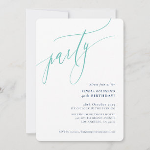 PARTY kalligrafi stilren minimal marin mint Inbjudningar