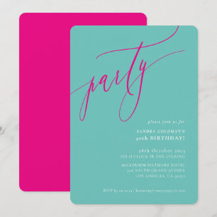 PARTY kalligrafi stilren minimal rolig mint rosa Inbjudningar