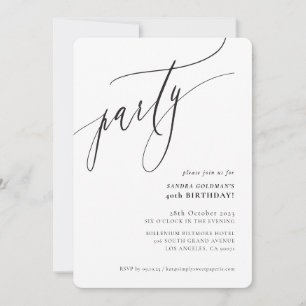 PARTY kalligrafi stilren minimal svart vit Inbjudningar