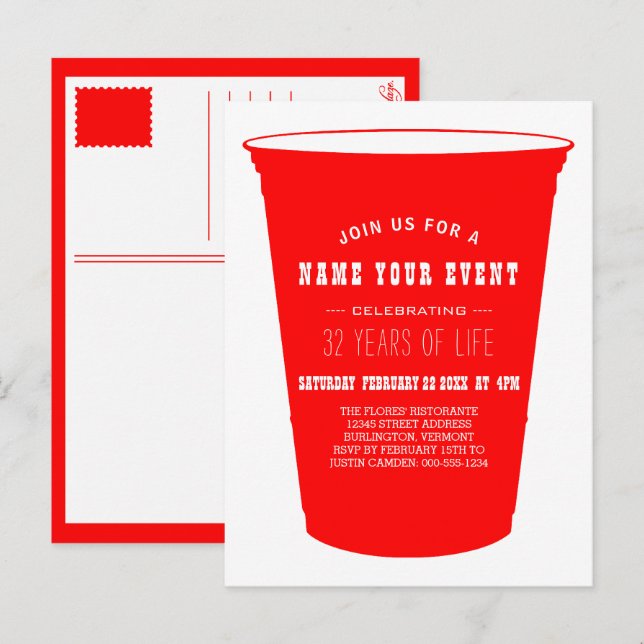 party kopp inbjudan vykort (Fram/baksida)