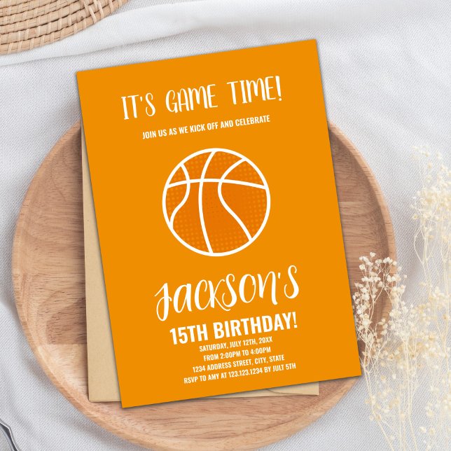 Party-kort för redigerbara boys Slam dunk-portar Inbjudningar (Orange Basketball Birthday Invitations)