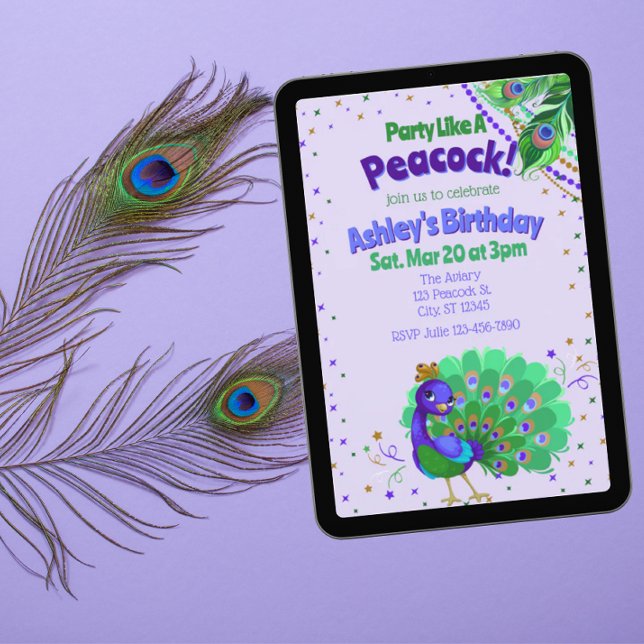 Party Like A Peacock Birthday Inbjudningar (Skapare uppladdad)