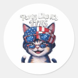 Party like It's 1776 - Patriotic Party Cat Sticker Runt Klistermärke