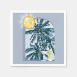 Party Ljus Cocktails Disco Boll Handflatan på Blue Pappersservett