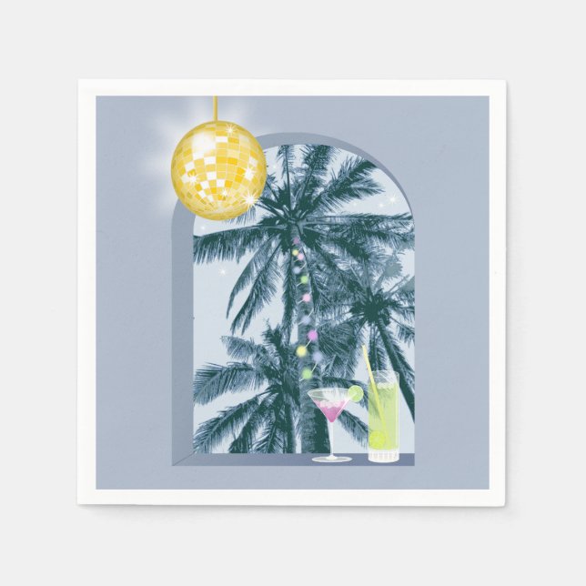 Party Ljus Cocktails Disco Boll Handflatan på Blue Pappersservett (Framsidan)