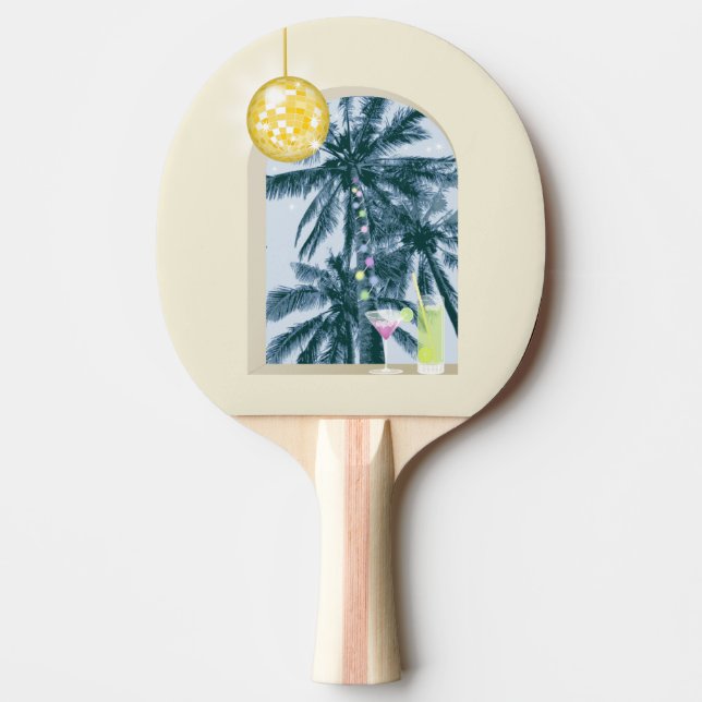 Party Ljus Cocktails Disco Boll Handflatan på Gult Pingisracket (Framsidan)