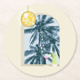 Party Ljus Cocktails Disco Boll Handflatan på Gult Underlägg Papper Rund