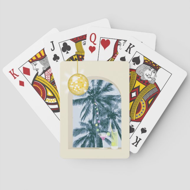 Party Ljus, Cocktails och Disco Boll under Handfla Casinokort (Baksidan)