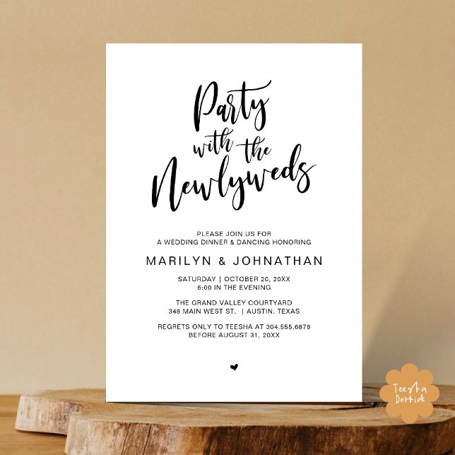 Party med den nyfödda middagen Rustic Bröllop Inbjudningar (Party With The Newlyweds Rustic Wedding Dinner Dancing Lunch Brunch Invitation card PDF White Black)