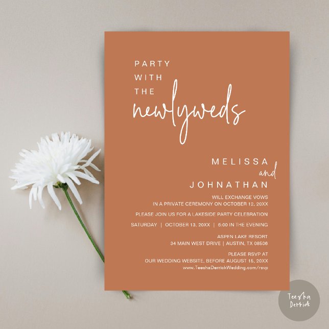 Party med Newlyweds, Bröllop Middag Inbjudningar (Party with the newlyweds, Post wedding dinner celebration invitation card, PDF, in Copper Rust Brown)