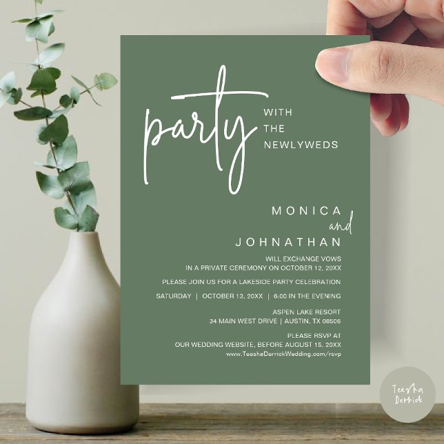 Party med Newlyweds, Bröllop Middag Inbjudningar (Party with the newlyweds, Post wedding dinner celebration invitation card, PDF, in Sage Green)