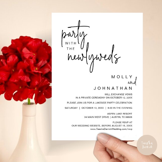 Party med Newlyweds, Bröllop Middag Inbjudningar (Party with the newlyweds, Post wedding dinner celebration invitation card, PDF, in Black and White)