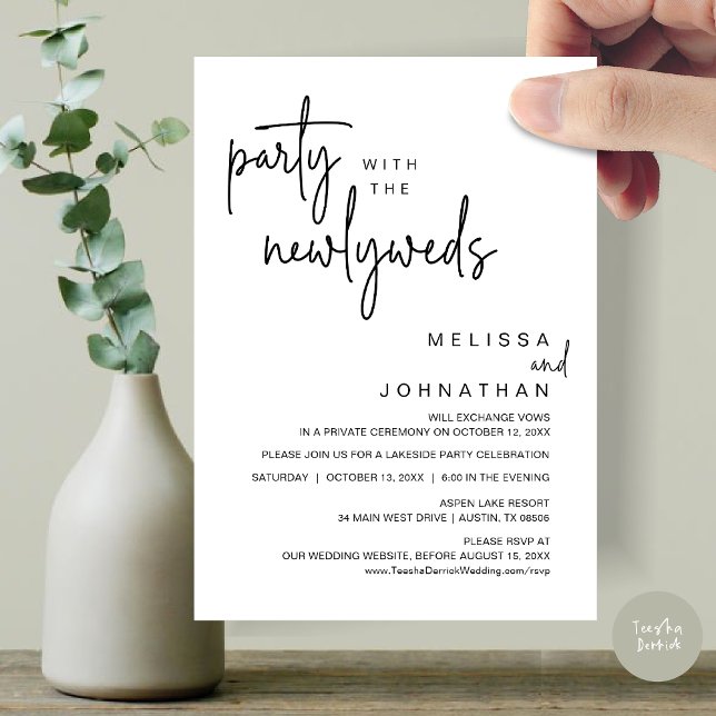Party med Newlyweds, Bröllop Middag Inbjudningar (Party with the newlyweds, Post wedding dinner celebration invitation card, PDF, in Black and White)