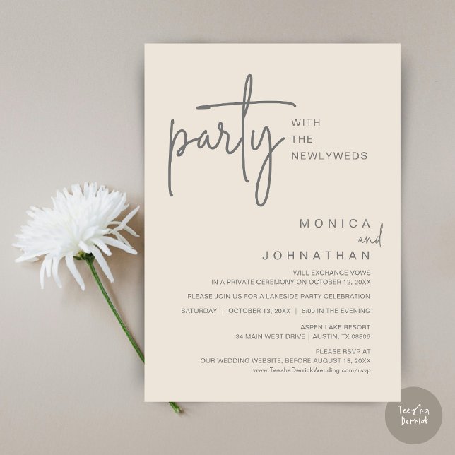 Party med Newlyweds, Bröllop Middag Inbjudningar (Party with the newlyweds, Post wedding dinner celebration invitation card, PDF, in Cream Grey)