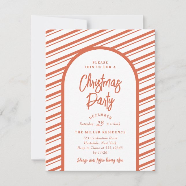 Party Modern Arch Bright Red Candy cane Inbjudningar (Framsida)