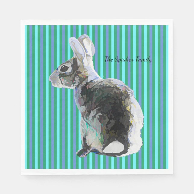 Party Napkin med Bunny på rand Blue Background Pappersservett (Framsidan)
