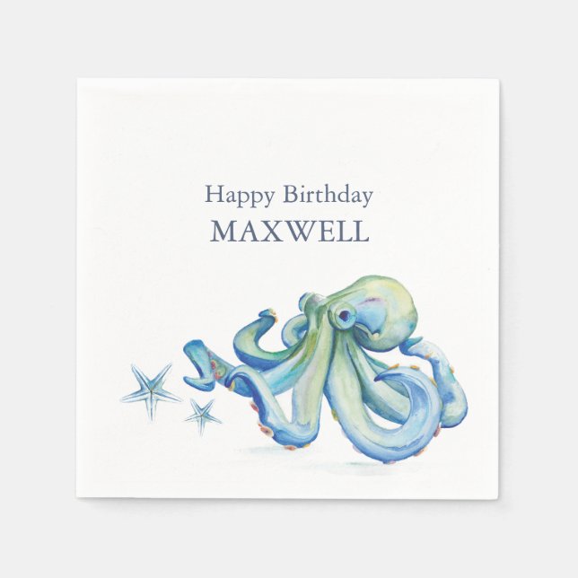 Party Napkins Barn Birthday Cute Octopus Pappersservett (Framsidan)