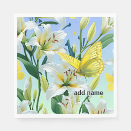 Party Napkins White Lily Gult Butterfly Pappersservett