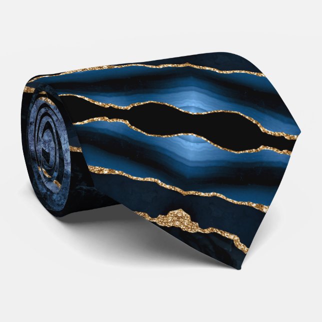 Party Neck Tie Agate Navy Blue Guld Marble Slips (Rullad)