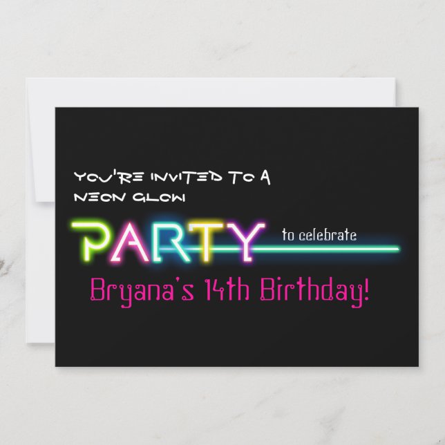 PARTY Neon Glow Ljus Rave Klubb Party Inbjudan (Framsida)