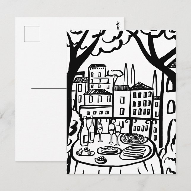 Party om Terrace Whimsical City Hand plockade Vykort (Fram/baksida)