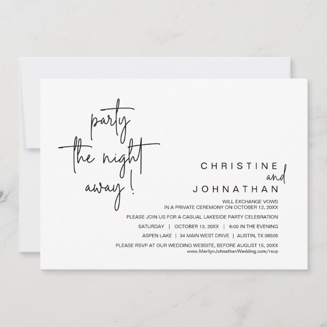 Party på kvällen bort, Bröllop Elopement Dinner Inbjudningar (Framsida)