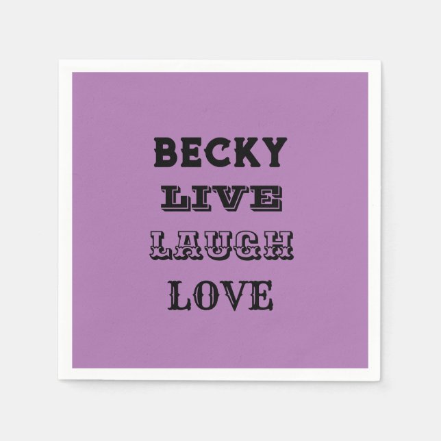 party pappra servoblor LIVE LAUGH KÄRLEK NAMN LILA Pappersservett (Framsidan)