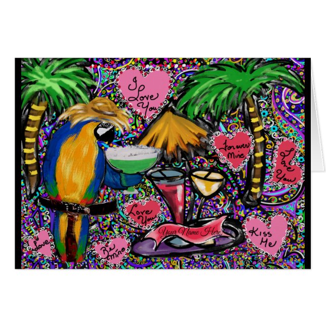 Party Parrot = Alla hjärtans dag Hälsningskort (Framsidan Horizontal)