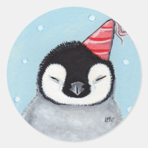 Party Penguin-Chick-fästen/kuvertförseglingar Runt Klistermärke