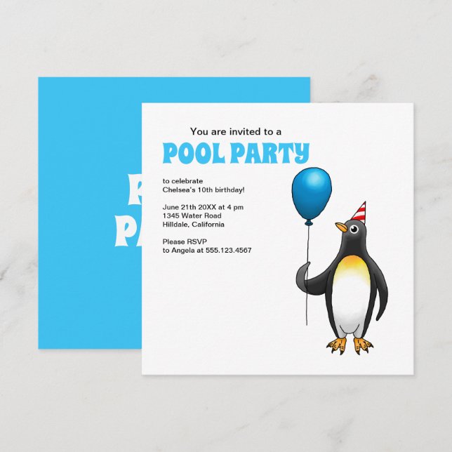 Party Penguin Inbjudningar (Fram/baksida)