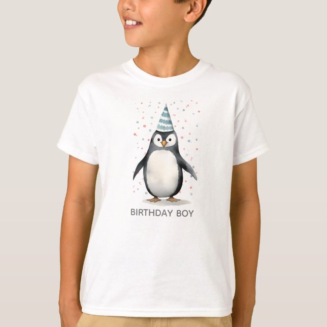 Party Penguin, vattenfärg, födelsedagspojke T Shirt (Framsida)