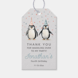 Party Penguins, vattenfärg, barns födelsedag Presentetikett