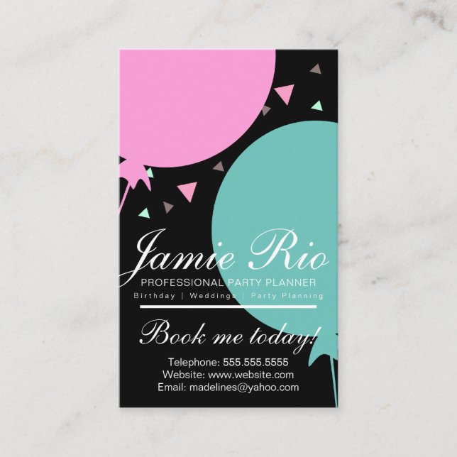 Party Planner Birthday Planing Balloon Confetti Visitkort (Framsida)