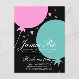 Party Planner Birthday Planing Balloon Confetti Vykort