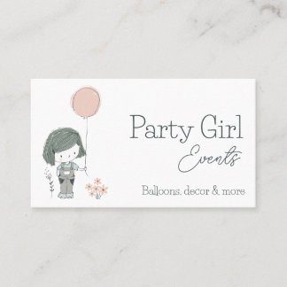 Party Planner Cute Girl Balloon Logotyp Visitkort