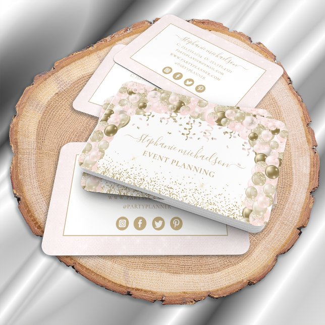 Party Planner  Rosa Guld Glitter Balloon Visitkort (Party Planner Blush Pink Gold Glitter Balloon Business Card)