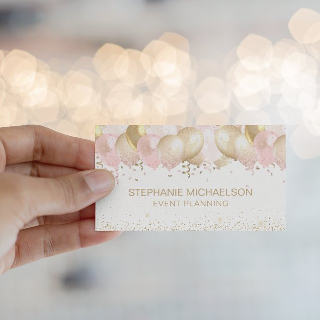Party Planner  Rosa Guld Glitter Balloon Visitkort (Party Planner Blush Pink Gold Glitter Balloon Business Card)