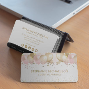 Party Planner Rosa Guld Glitter Balloon Visitkort