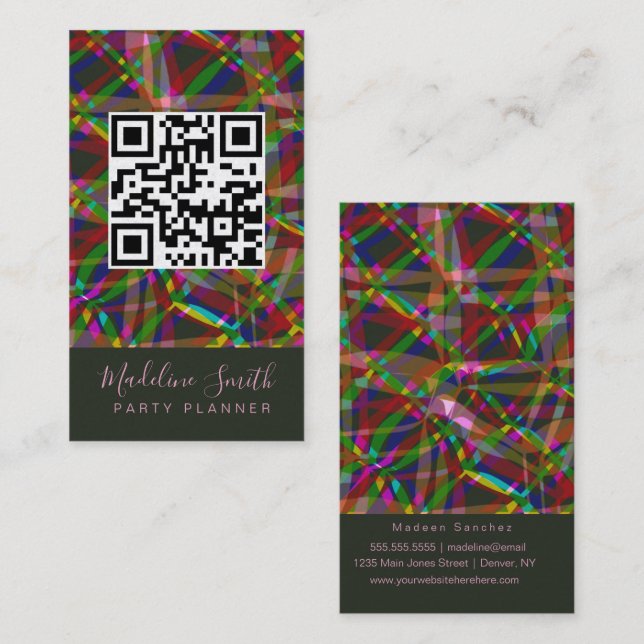 Party Planner Streamers QR Code Visitkort (Fram/baksida)