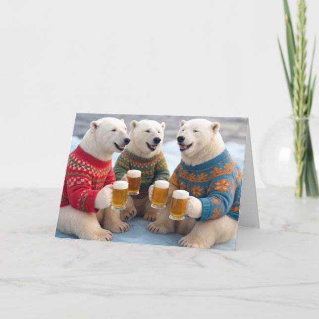 Party Polar Bears Wearing Christmas Ugly Sweaters Kort (Framsida)
